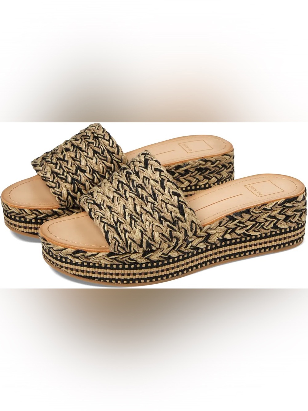 Dolce Vita Black and Tan Woven Platform Slide Mules